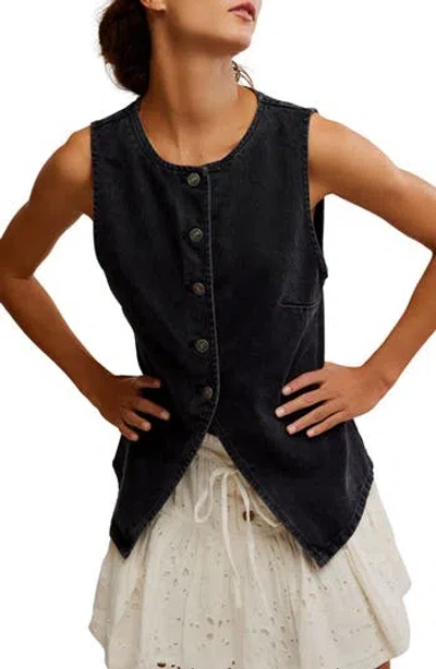 Free People Aimee Denim Vest In Black