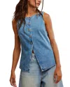 Free People Womens Ultra Light Beam Aimee Round-neck Denim Vest In Ultra Light Beam