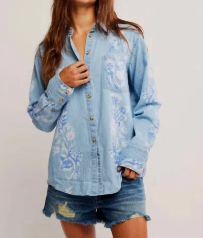 Free People Airbrushed Denim Top In Blue