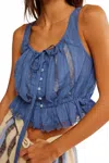 Free People Alana Lace Insert Boho Tank Top In Blue