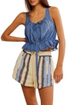 Free People Alana Lace Insert Boho Tank Top In Blue