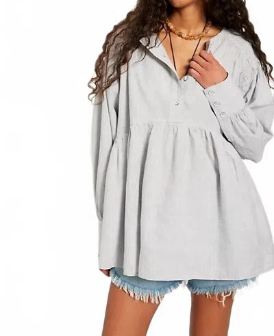 Free People Alana Linen Tunic Top In Grey In Gray