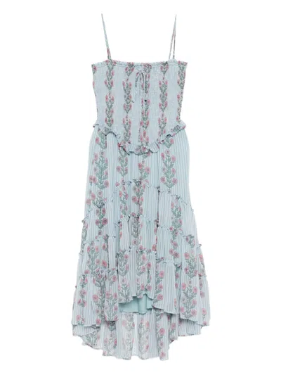Free People Alejandra Floral Tiered Chiffon Midi Dress In Blue
