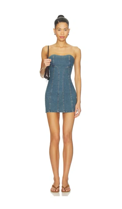 Free People Alexa Strapless Denim Minidress In Blue
