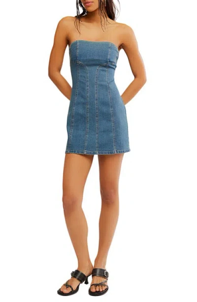 Free People Alexa Strapless Denim Minidress In Blue