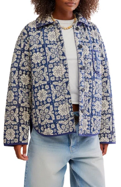 Free People Alexie Print Boxy Quilted Jacket In Blue