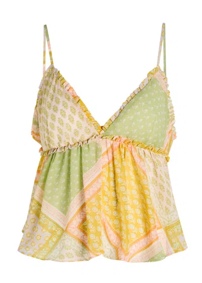Free People Alix Printed Chiffon Top In Green
