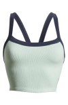 Free People All Clear Colorblock Crop Camisole In Pistachio With Midnight Navy