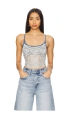 Free People All Day Lace Semi-cropped Cami Top In Pearl Blue In Multi