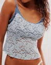 Free People All Day Lace Semi-cropped Cami Top In Pearl Blue In Blue