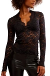 Free People All Day Lace Long-sleeve Top In Black