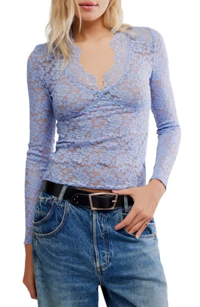 Free People All Day Lace Crop Top In Blue