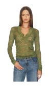 Free People All Day Lace Long Sleeve Top In Green