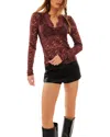 Free People All Day Lace Long Sleeve Top In Burgandy
