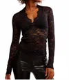 Free People All Day Lace Long-sleeve Top In Black