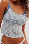 Free People All Day Lace Semi-cropped Cami Top In Pearl Blue In Multi