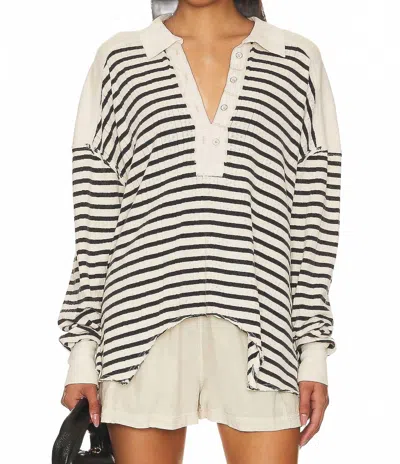 Free People All For You Polo Top In Cream Combo In Black