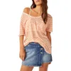 Free People All I Need Stripe Linen & Cotton T-shirt In Grapefruit Seltzer