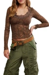 Free People All Night Sheer Floral Top In Brown