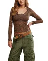Free People All Night Sheer Floral Top In Brown