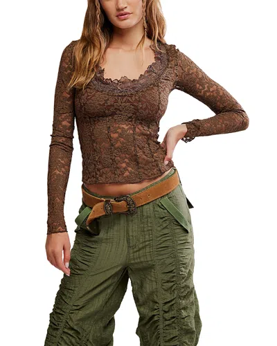 Free People All Night Sheer Floral Top In Brown