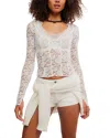 Free People All Night Sheer Floral Top In White