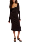 Free People Allister Long Sleeve Rib Midi Sweater Dress In Black