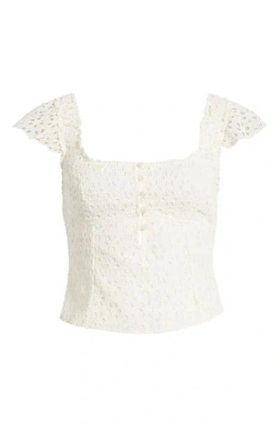 Free People Alma Eyelet Cap Sleeve Top In White