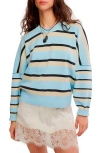 Free People Striped Alma Pullover Sweatshirt In Blue