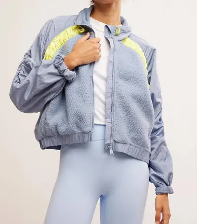 Free People Amelia Zip Up Fleece Jacket In Blue Grey