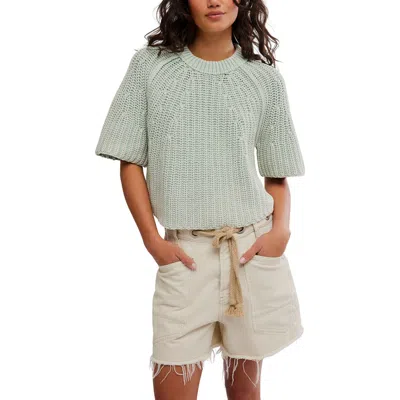 Free People Amy Short Sleeve Cotton Sweater In Green