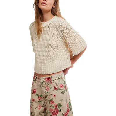 Free People Amy Short Sleeve Cotton Sweater In Neutral