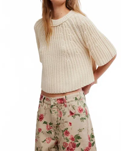 Free People Amy Short Sleeve Cotton Sweater In White