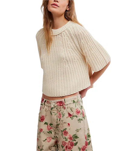 Free People Amy Short Sleeve Cotton Sweater In Neutral