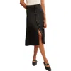 Free People Analise Button Front Satin Midi Skirt In Black