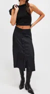 Free People Analise Button Front Satin Midi Skirt In Black