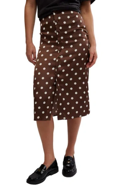 Free People Analise Polka Dot Button-up Midi Skirt In Pinecone Combo