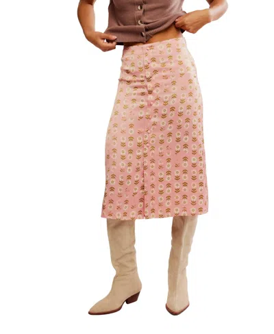 FREE PEOPLE ANALISE PRINTED MIDI SKIRT IN BLUSH