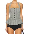 Free People Anastasia Plaid Halter Top In Grey Combo In Gray