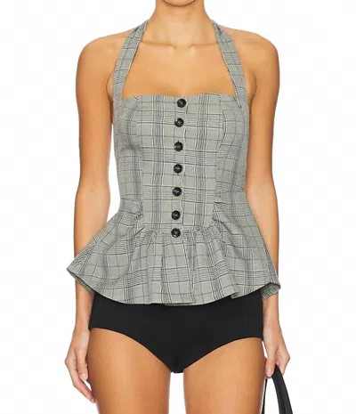 Free People Anastasia Plaid Halter Top In Grey Combo In Gray