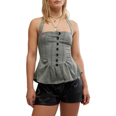 FREE PEOPLE FREE PEOPLE ANASTASIA PLAID PEPLUM HALTER TOP