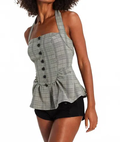 FREE PEOPLE ANASTASIA PLAID TOP IN GREY