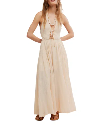 Free People Angel Plunge Halter Neck Maxi Dress In Neutral