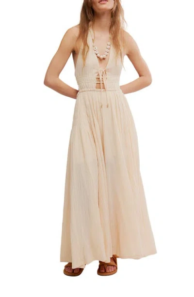 Free People Angel Plunge Halter Neck Maxi Dress In Neutral