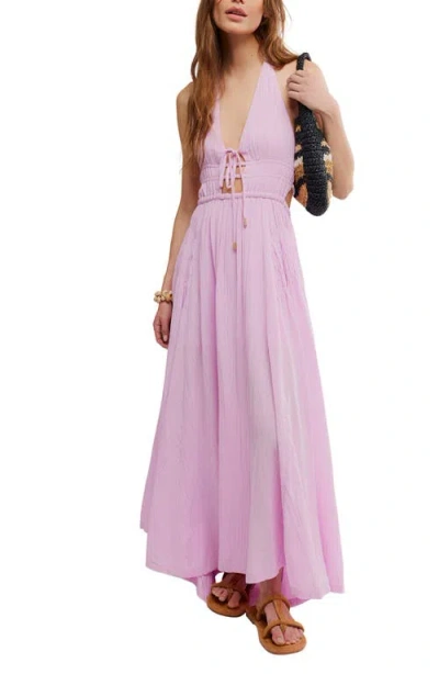 Free People Angel Plunge Halter Neck Maxi Dress In Pink