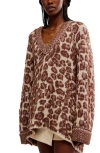 Free People Animal Pattern Tunic Sweater In Grey Antler Combo