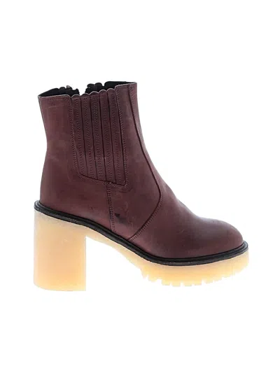 Pre-owned Free People Ankle Boots In Burgundy