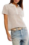 Free People Anna Cotton Eyelet Polo Shirt In Clean Ivory