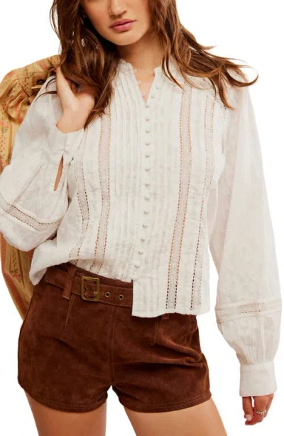 Free People Annabelle Lace Trim Shirt In Optic White