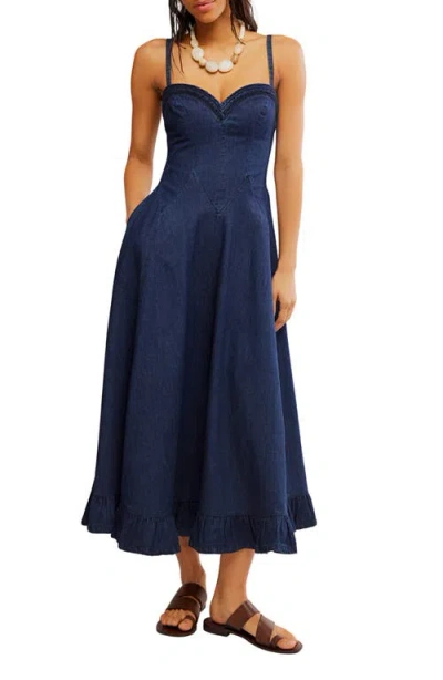 Free People Another Season Denim Midi Dress In Blue